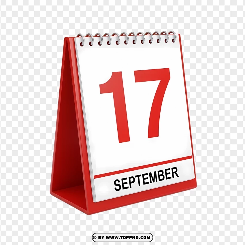 17 September Professional Standing Red Desk Calendar PNG Transparent Background