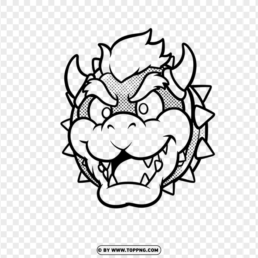 Mini Bowser Face Line Art Drawing PNG Transparent Background