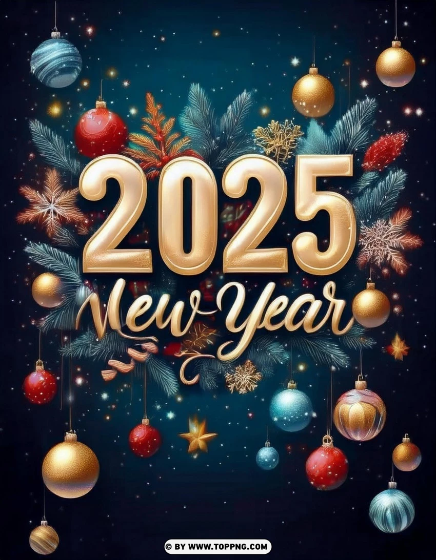 Dark Blue Ornaments 2025 New Year Card PNG Transparent Background