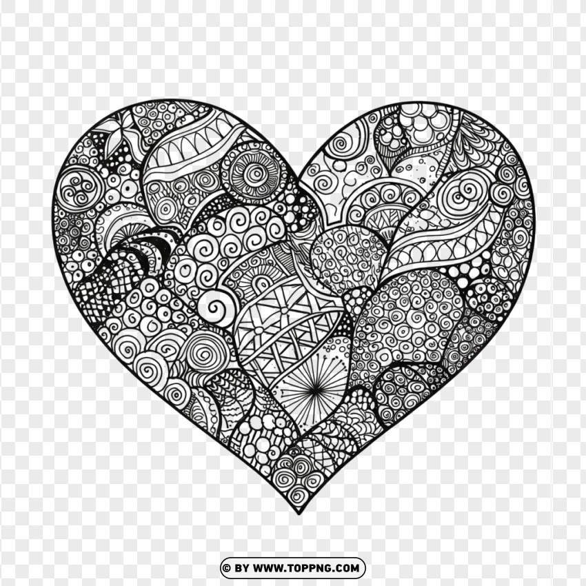 Heart Coloring Sheet With Abstract Designs PNG Transparent Background