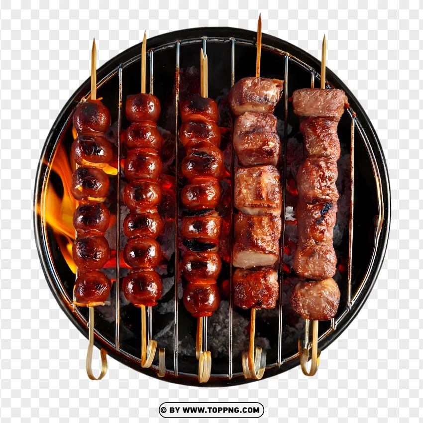 Grilled Sausages And Beef With Cherry Tomatoes PNG Transparent Background