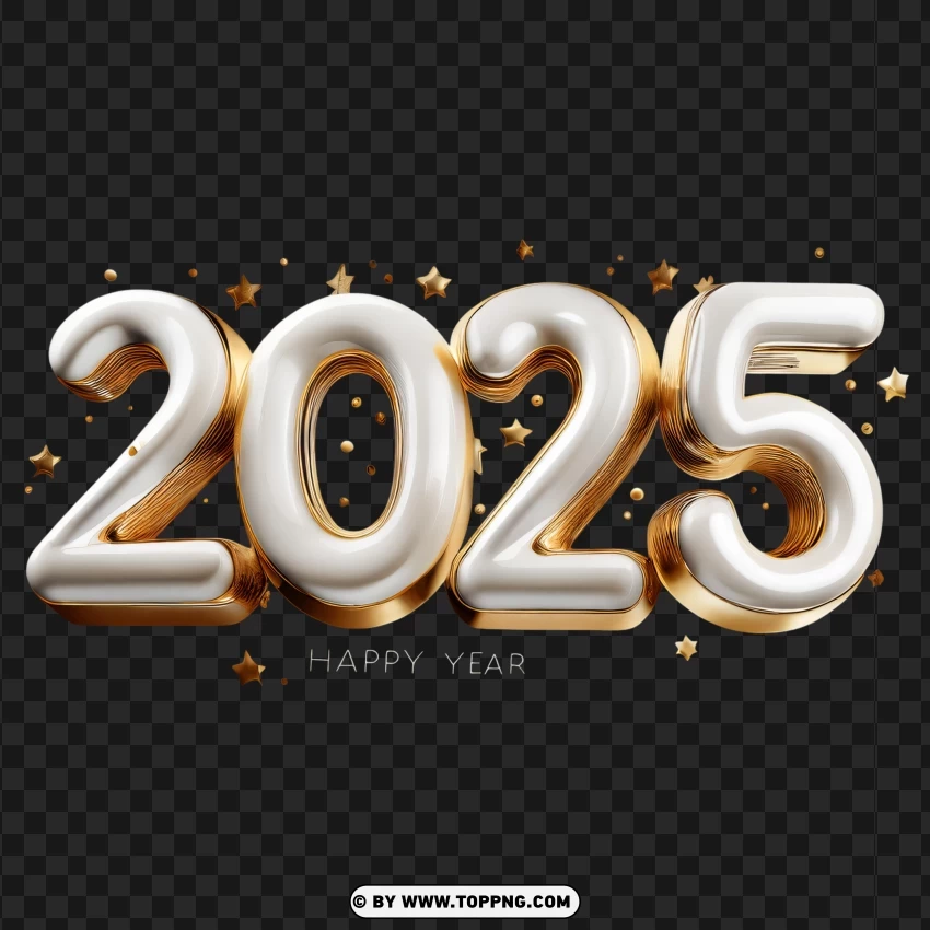 Stylish Gold And White 2025 Numbers PNG Transparent Background