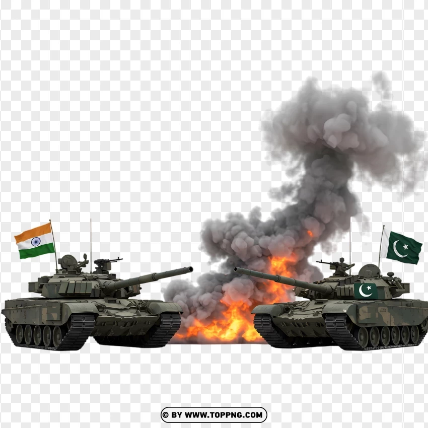 India Vs Pakistan Tanks In Battle Scene PNG Transparent Background