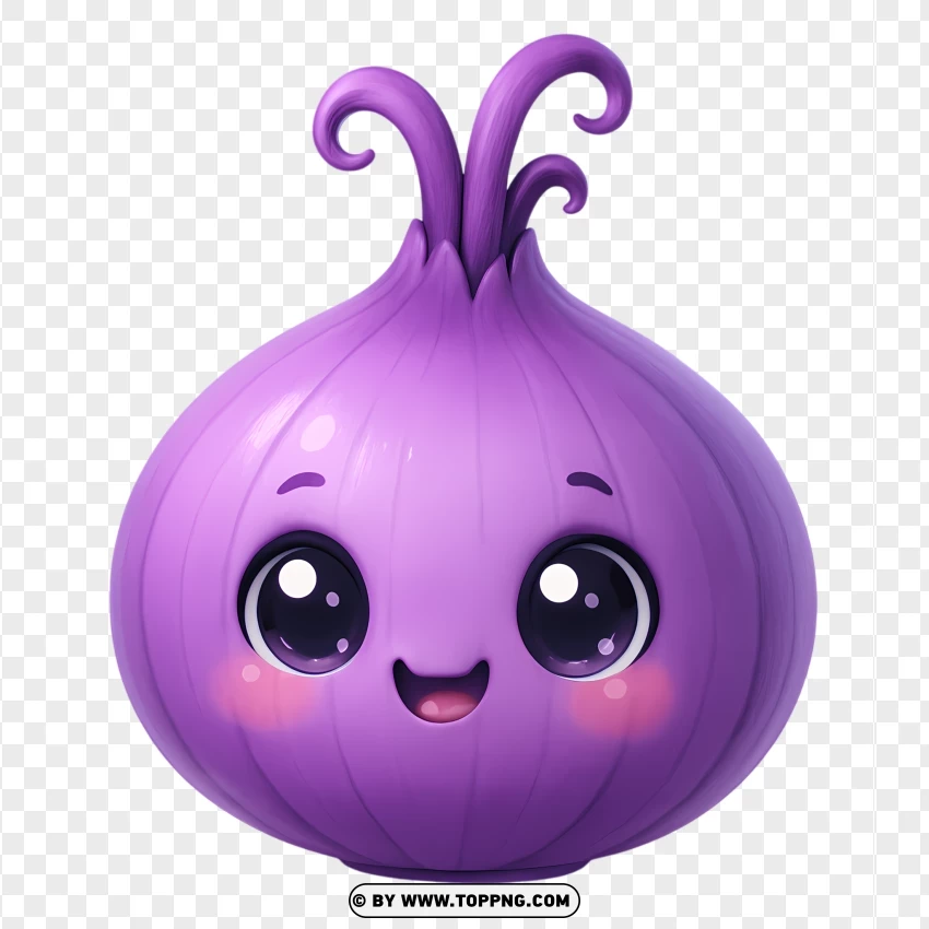 Purple Onion Kawaii Character PNG Transparent Background
