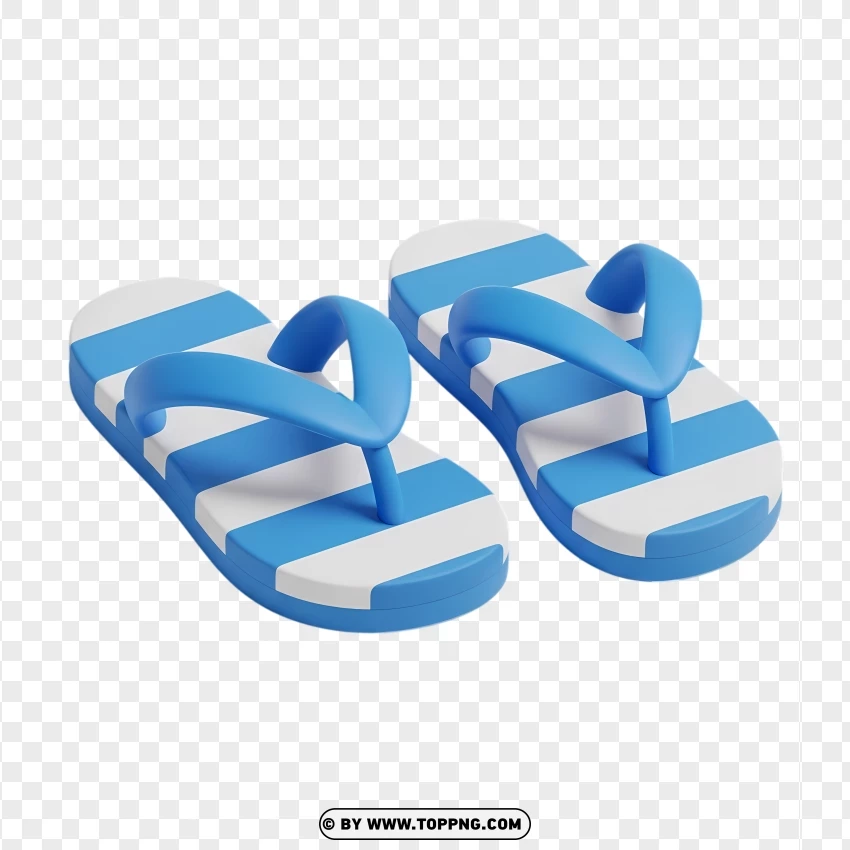 Blue Flip-flops With White Straps Isolated 3d PNG Transparent Background