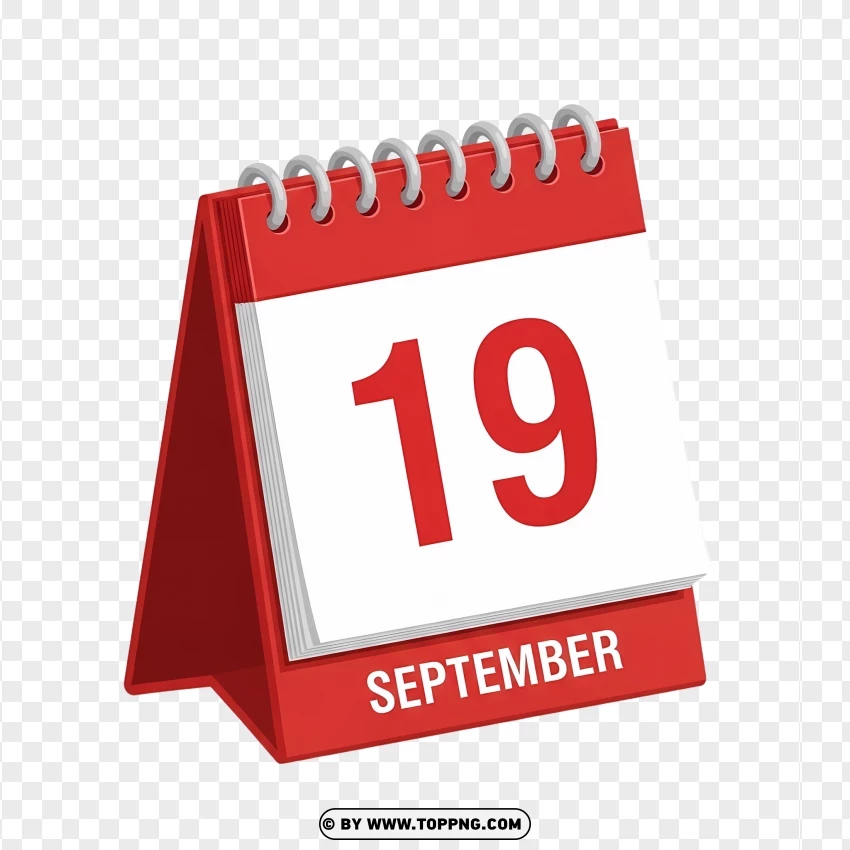19 September Professional Red Desk Calendar Illustration PNG Transparent Background