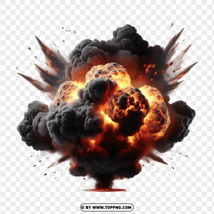 Explosive Fireball With Dense Smoke Clouds PNG Transparent Background