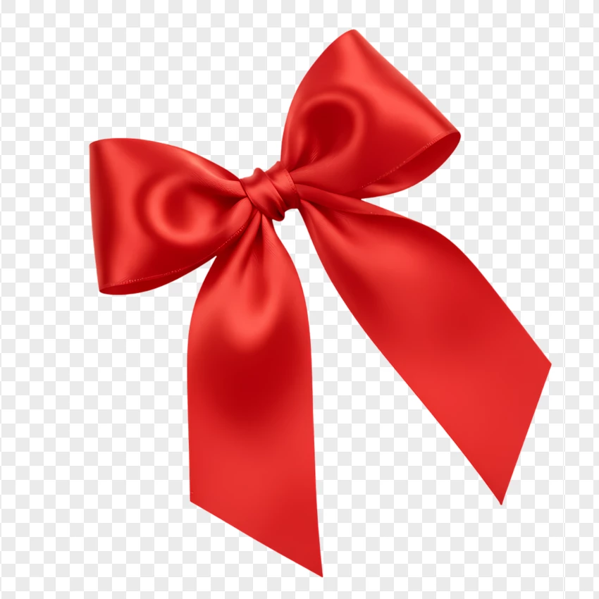 Hd Red Satin Ribbon Bow With Soft Curls PNG Transparent Background