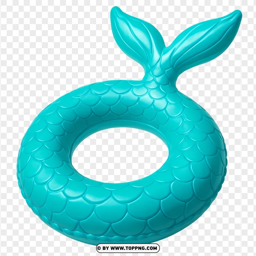 Mermaid Tail Inflatable Swimming Ring In Aqua Blue PNG Transparent Background