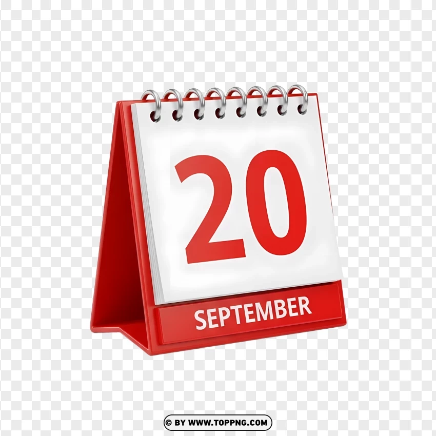 20 September Stylish Modern Red Flip Calendar Icon PNG Transparent Background