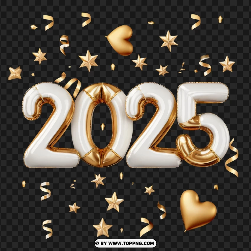 Festive 2025 Numbers With Stars And Hearts PNG Transparent Background