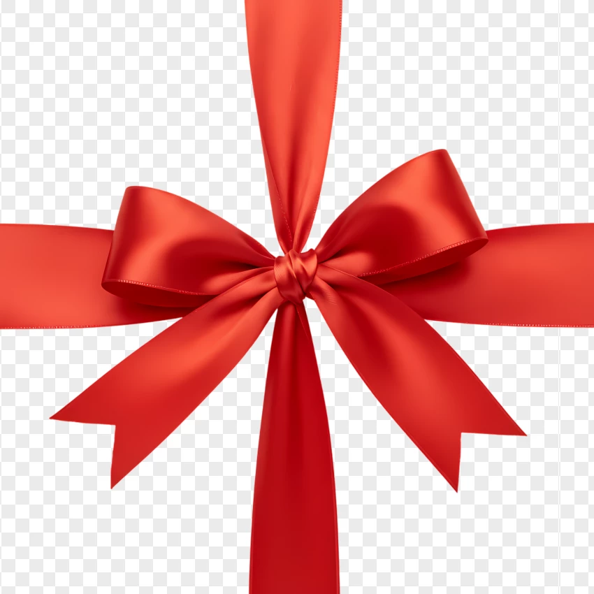 Hd Hanging Red Ribbon Bow With Tails PNG Transparent Background