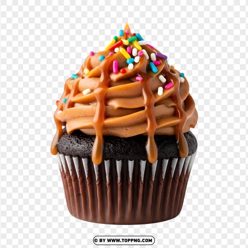 Salted Caramel Chocolate Cupcake PNG Transparent Background