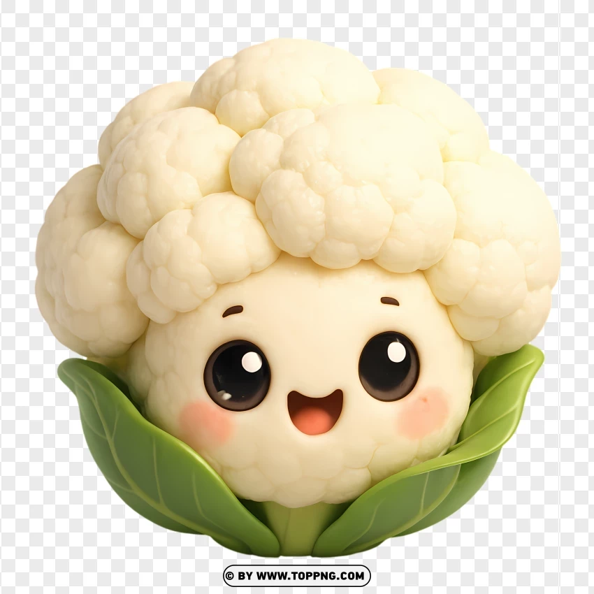3d Style Cauliflower Kawaii Face PNG Transparent Background