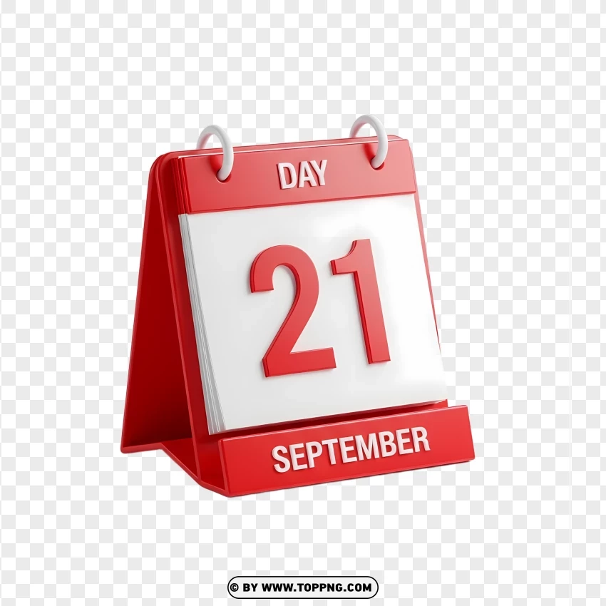 21 September Bold Red Desk Calendar Icon In 3d PNG Transparent Background