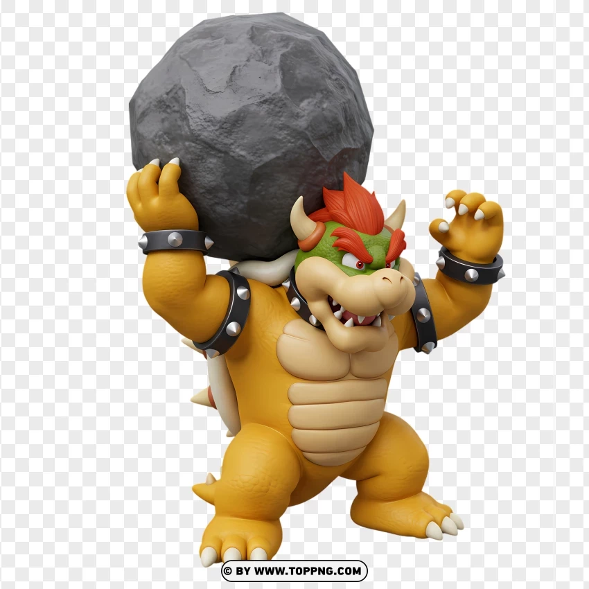 Mini Bowser Lifting A Heavy Rock Illustration PNG Transparent Background