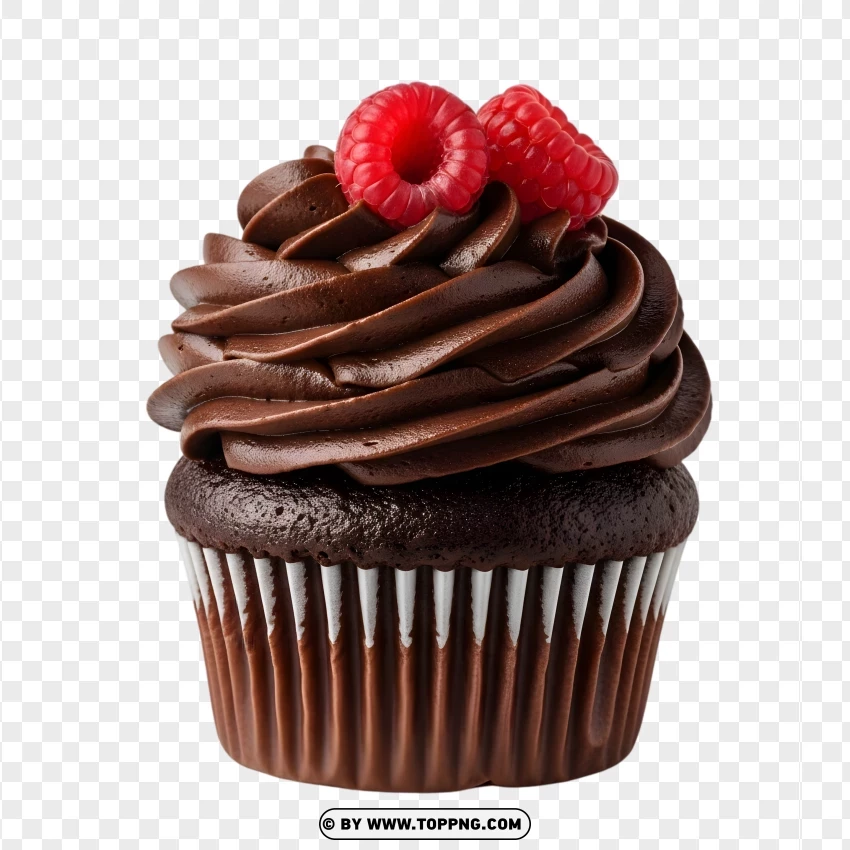 Dark Chocolate Cupcake With Raspberries PNG Transparent Background