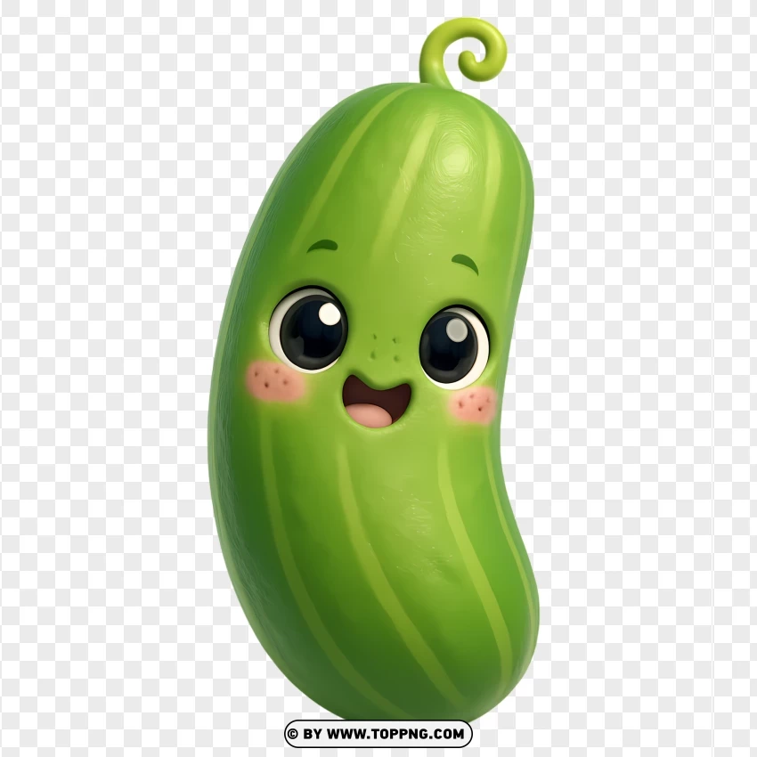 Cute Cucumber In 3d Kawaii Style PNG Transparent Background