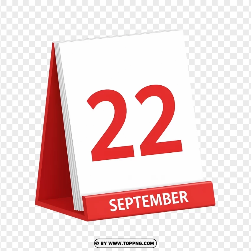 22 September Professional Standing Red Calendar Illustration PNG Transparent Background