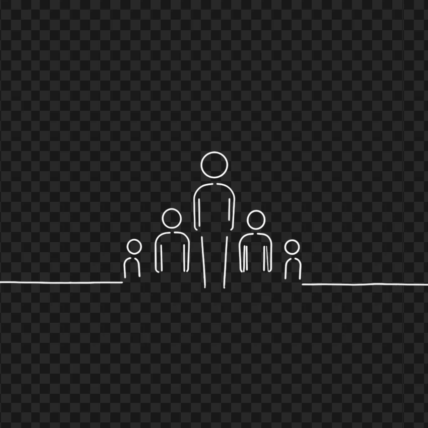 Family Silhouette Horizontal White Line Art PNG Transparent Background