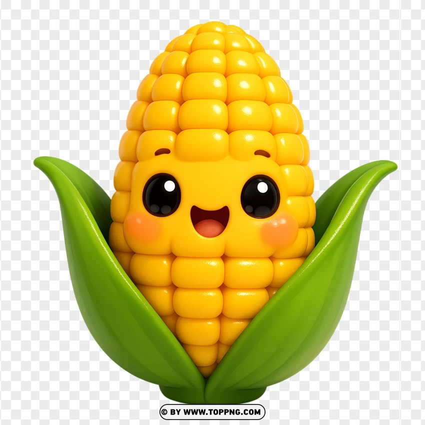 Kawaii Corn With Green Husks PNG Transparent Background