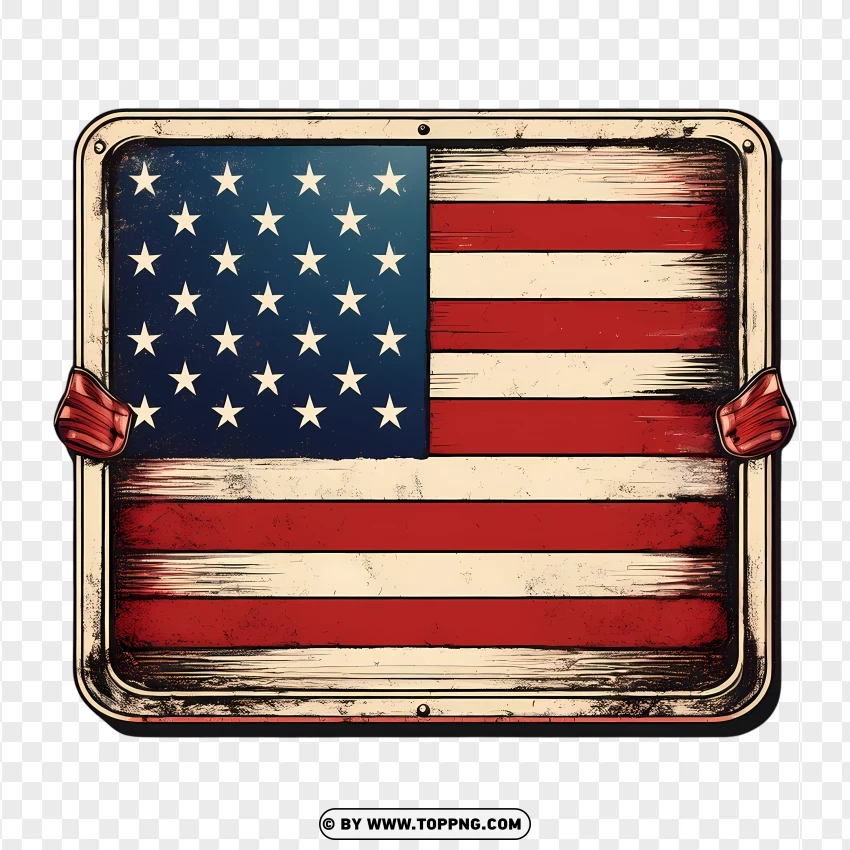 Rustic Wooden American Flag Vintage PNG Transparent Background