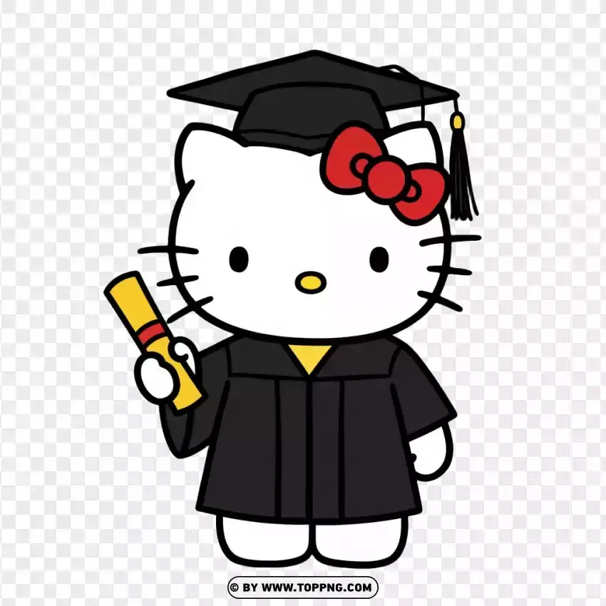 Hello Kitty Graduate Holding Diploma PNG Transparent Background