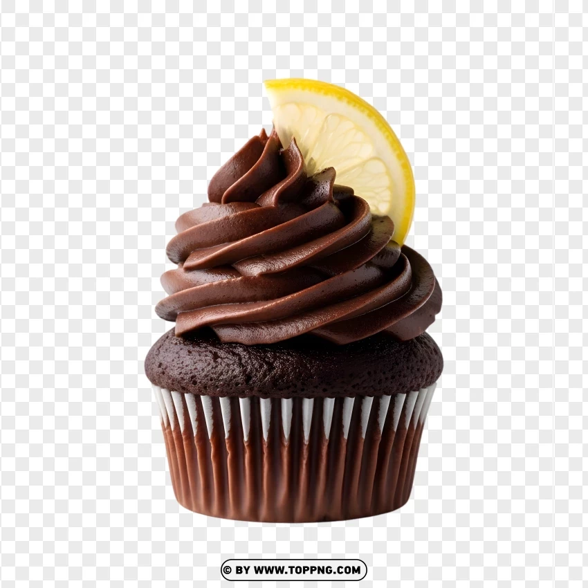 Chocolate Cupcake With Lemon Slice PNG Transparent Background