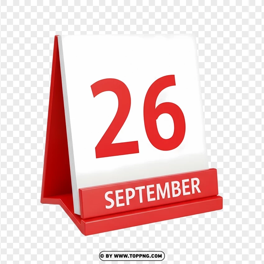 26 September Professional Red Flip Calendar Icon PNG Transparent Background