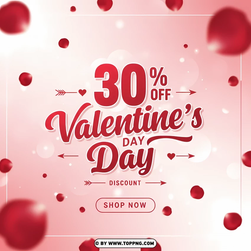 Valentines Day Sale 30% Discount Flyer PNG Transparent Background