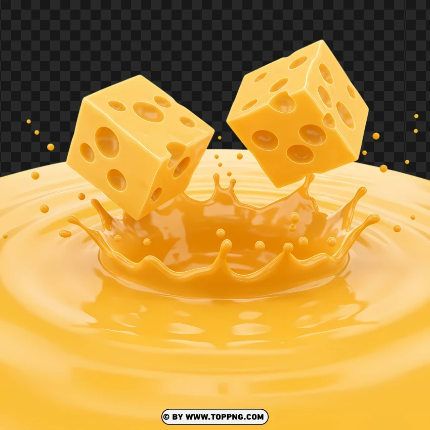 Cheesy Sauce With Falling Cheddar Cubes PNG Transparent Background