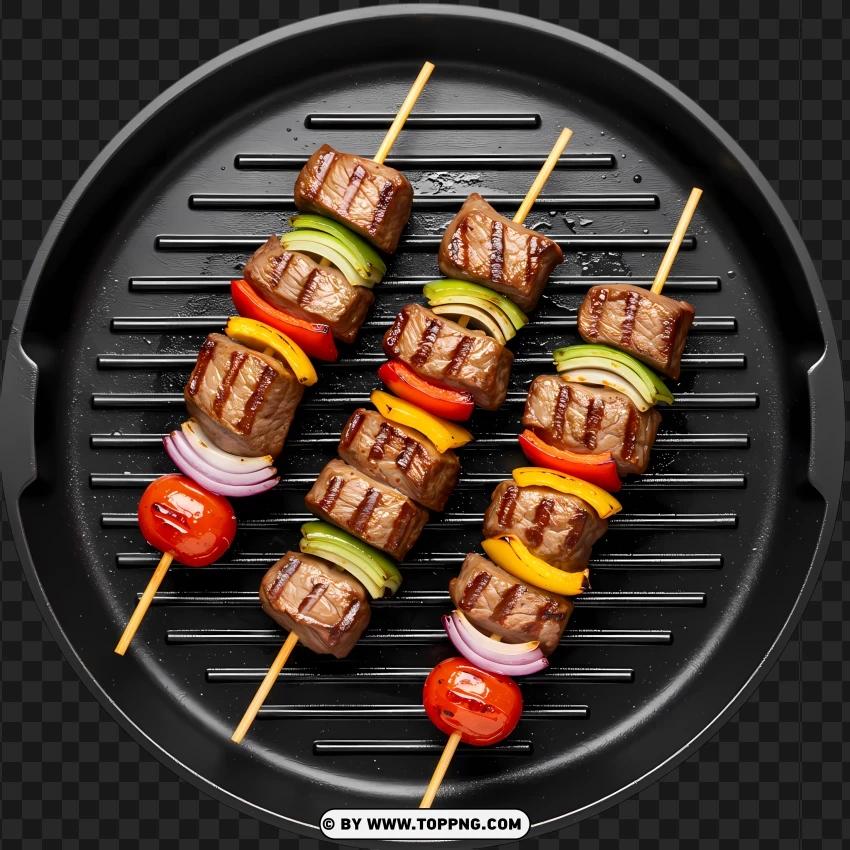 Top View Of Grilled Veggie And Meat Skewers PNG Transparent Background