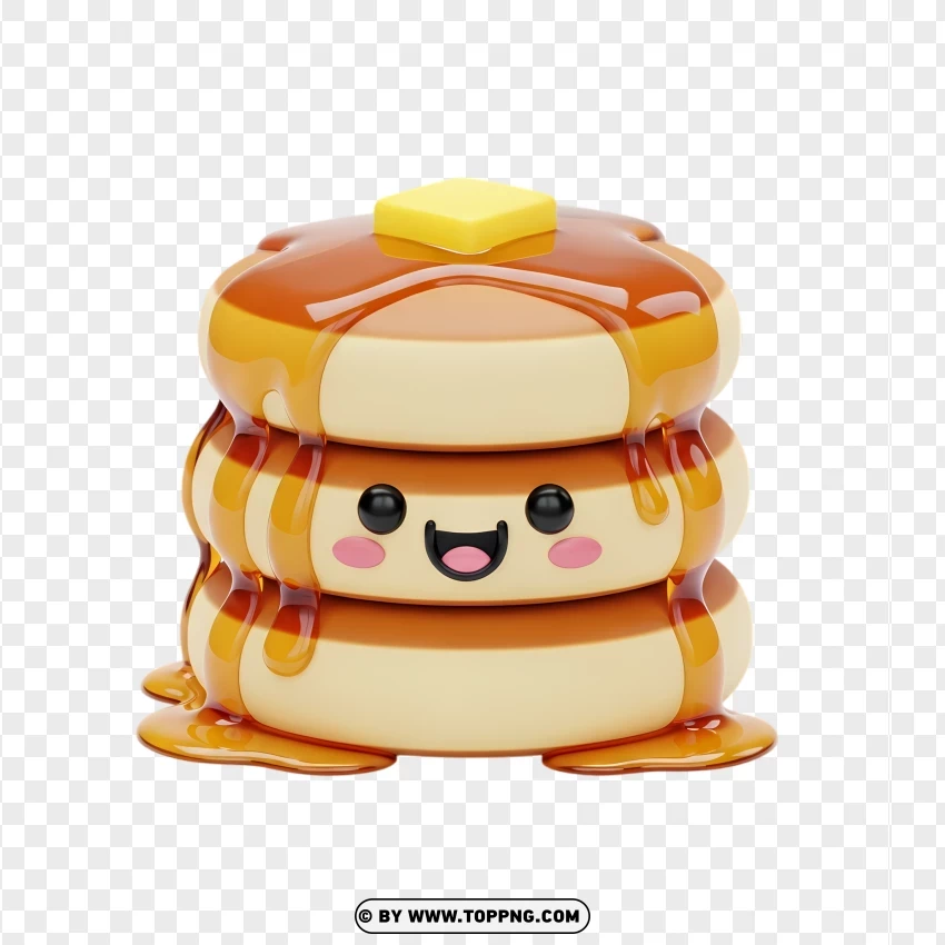 Happy Kawaii Pancake Stack With Syrup And Butter PNG Transparent Background