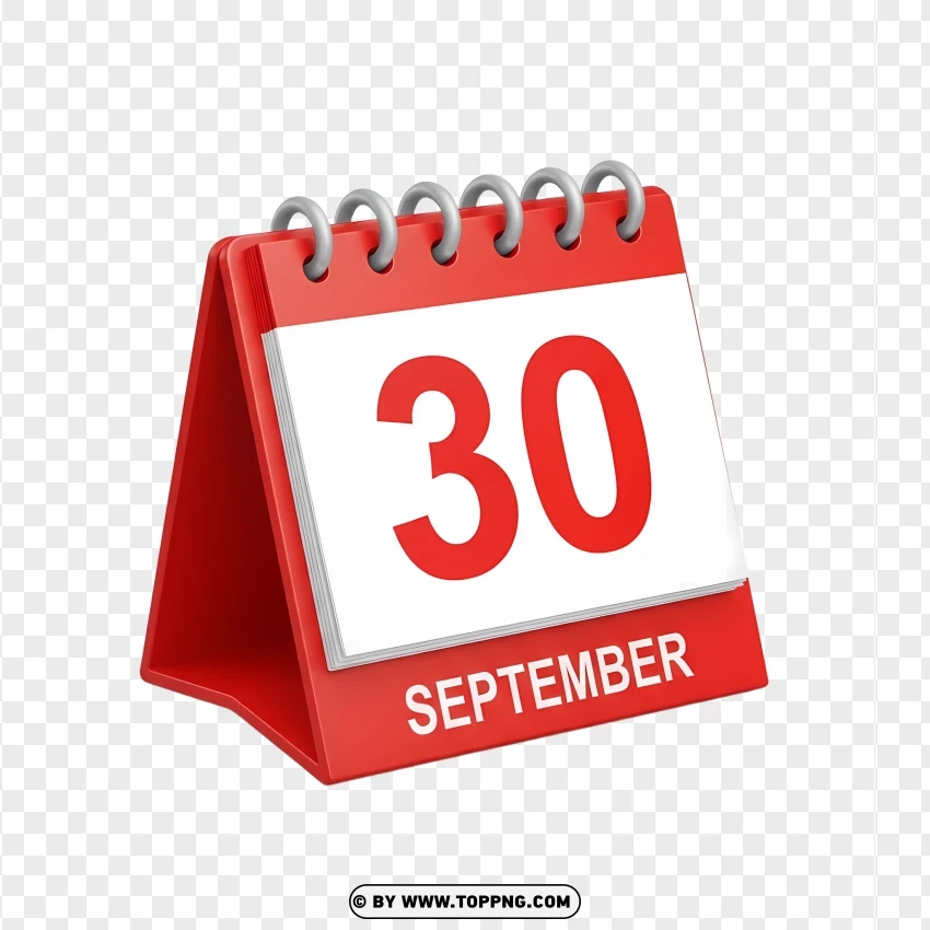 30 September Modern Red Desk Calendar Icon Illustration PNG Transparent Background