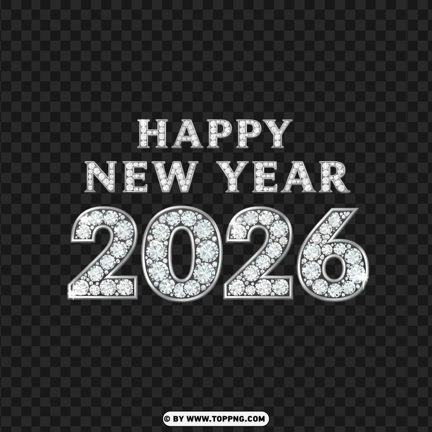 Silver Glitter 2026 Happy New Year Typography PNG Transparent Background
