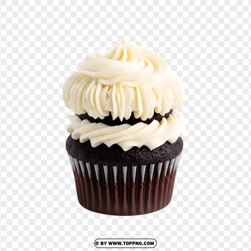 Classic Vanilla Cream Chocolate Cupcake PNG Transparent Background