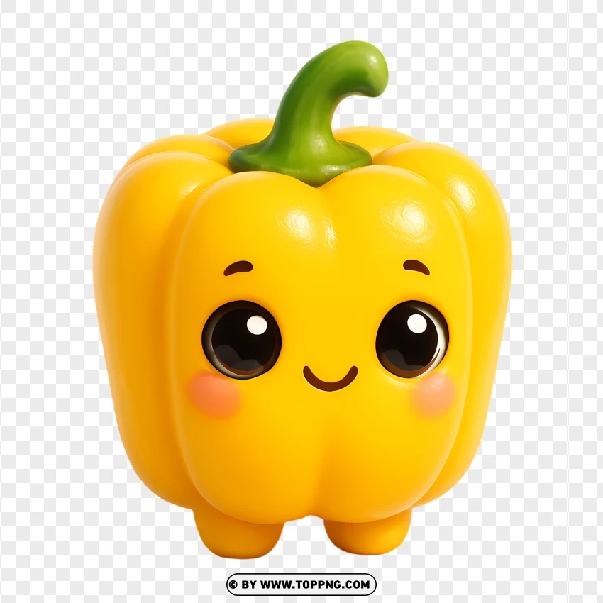 Yellow Bell Pepper Kawaii Style PNG Transparent Background