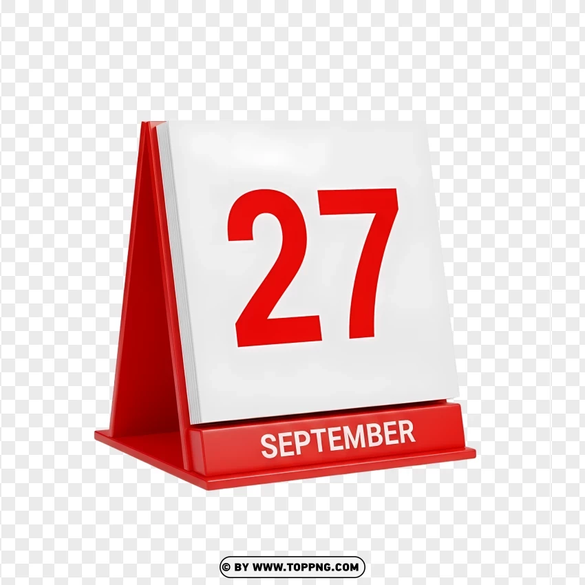 27 September Elegant Red Planner Desk Calendar Icon PNG Transparent Background