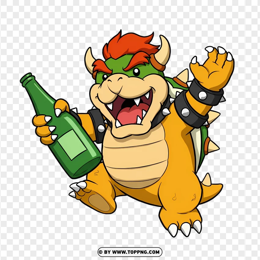 Mini Bowser Holding A Green Bottle Sticker PNG Transparent Background