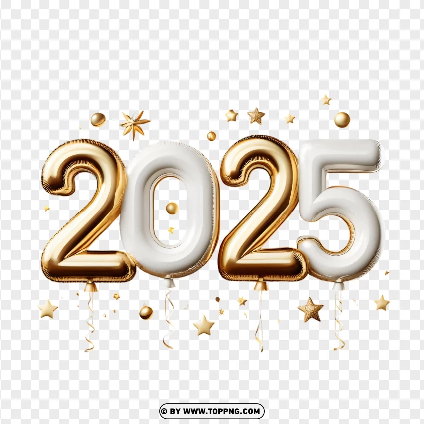 Golden And White 2025 Balloons Design PNG Transparent Background