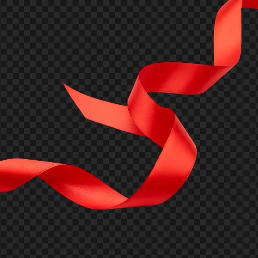 Realistic Curved Red Ribbon With Wavy Style PNG Transparent Background