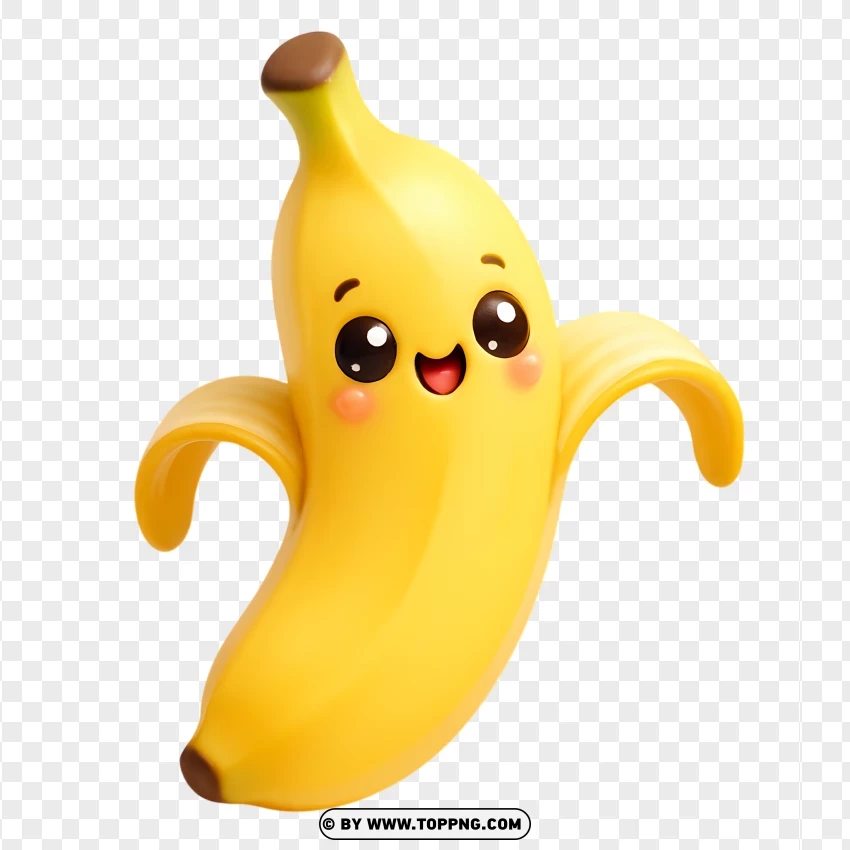 Kawaii Banana With Happy Smile PNG Transparent Background