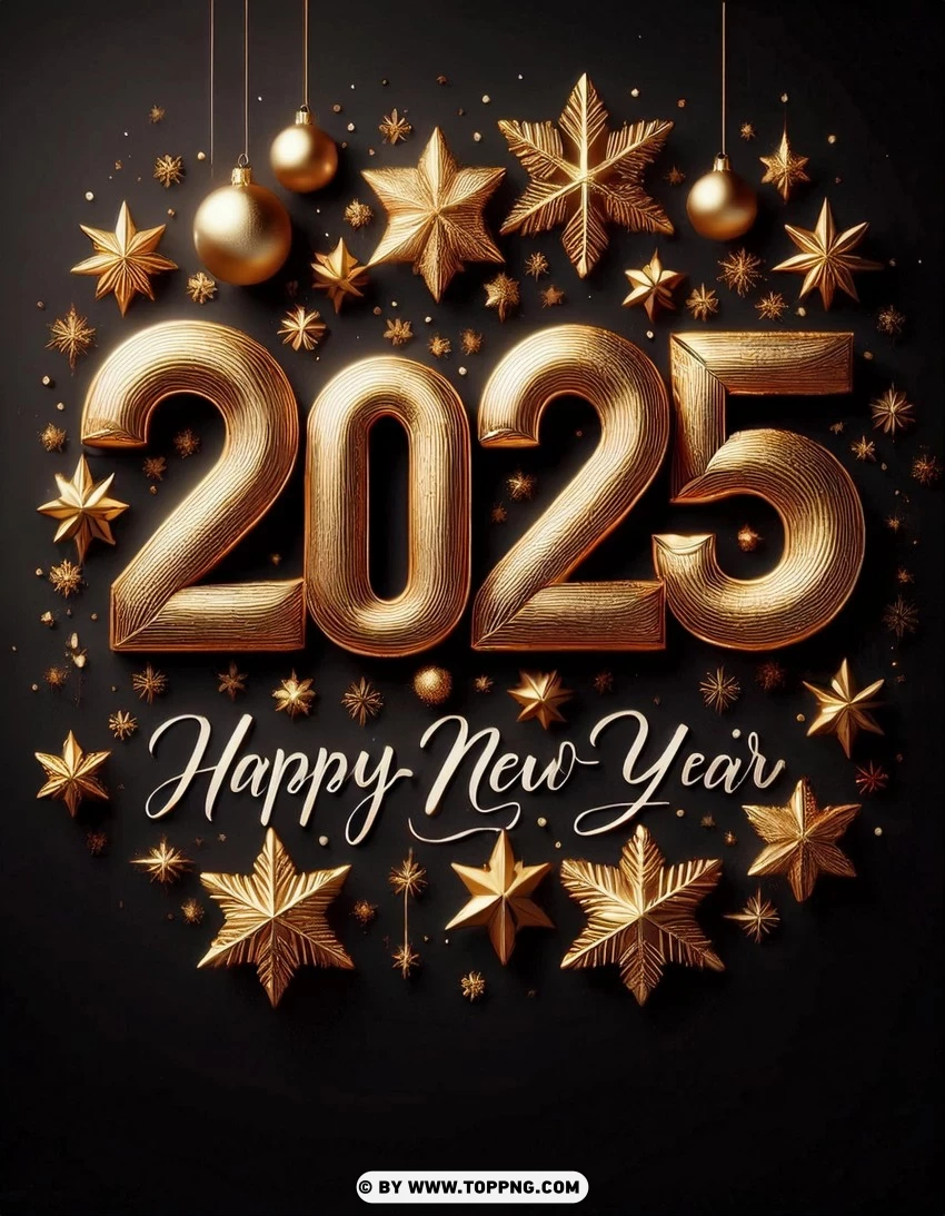 2025 New Year Card With Golden Ornaments PNG Transparent Background