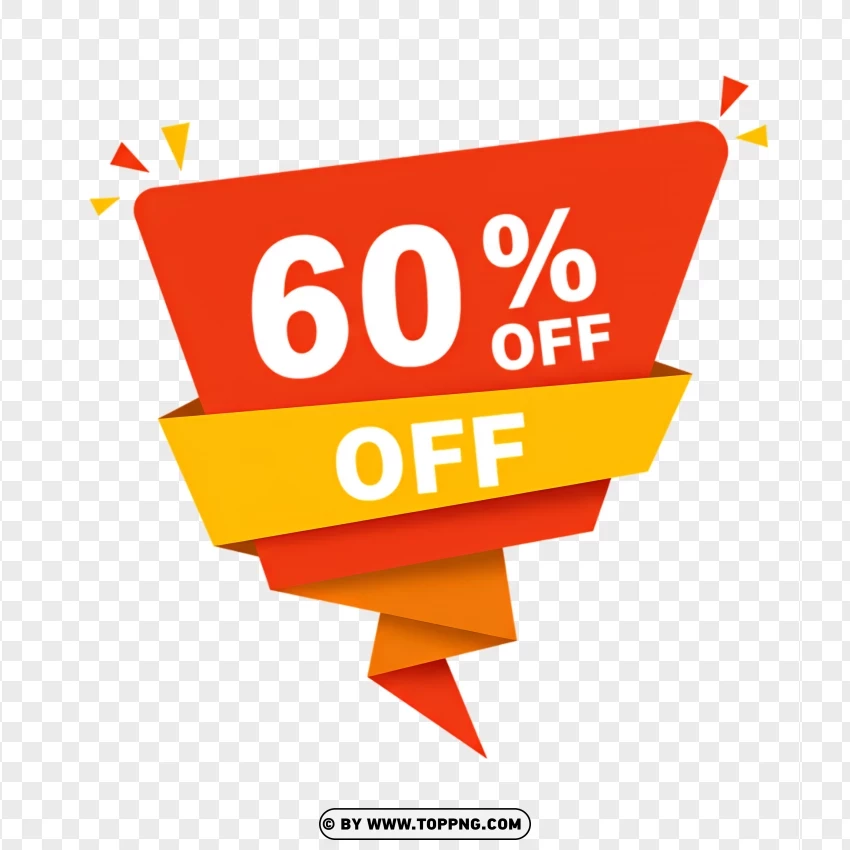 60% Off Discount Label With Flash Sale PNG Transparent Background