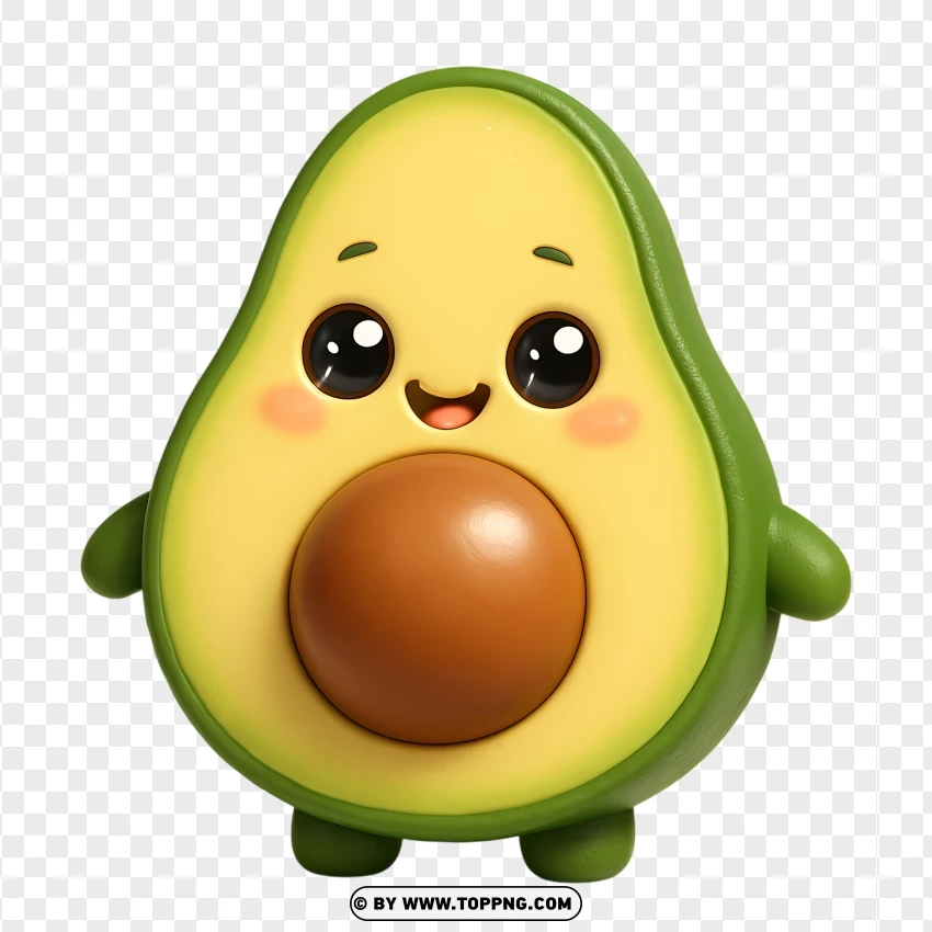 3d Style Avocado With Cute Face PNG Transparent Background