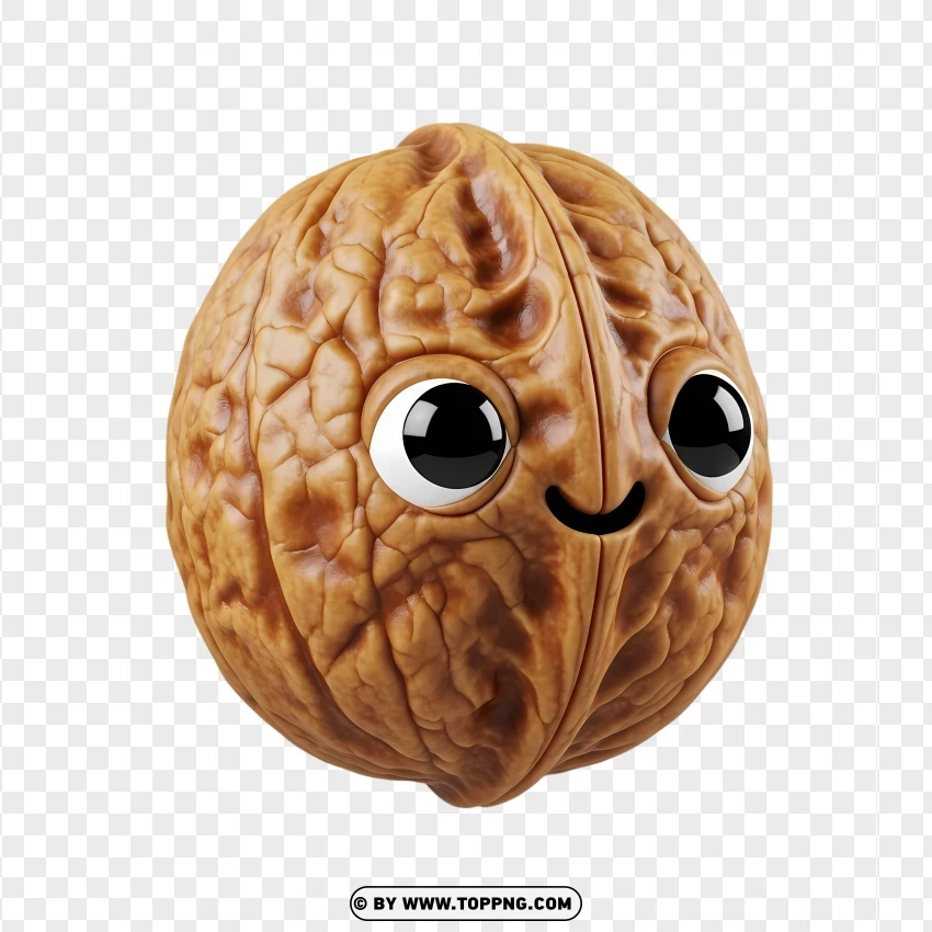 Funny Cartoon Walnut Character With Big Eyes PNG Transparent Background