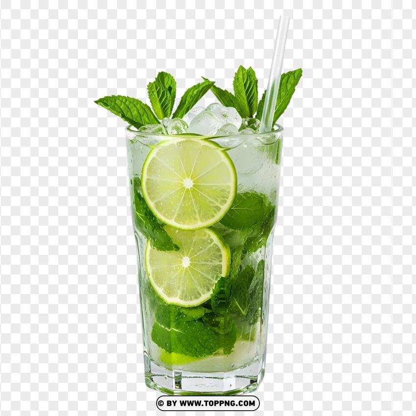 Tropical Mojito Cocktail With Lime And Mint Leaves PNG Transparent Background