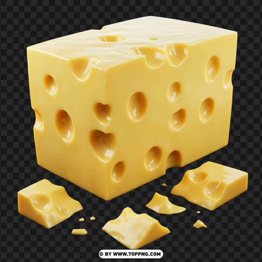 Classic Swiss Cheese Block PNG Transparent Background