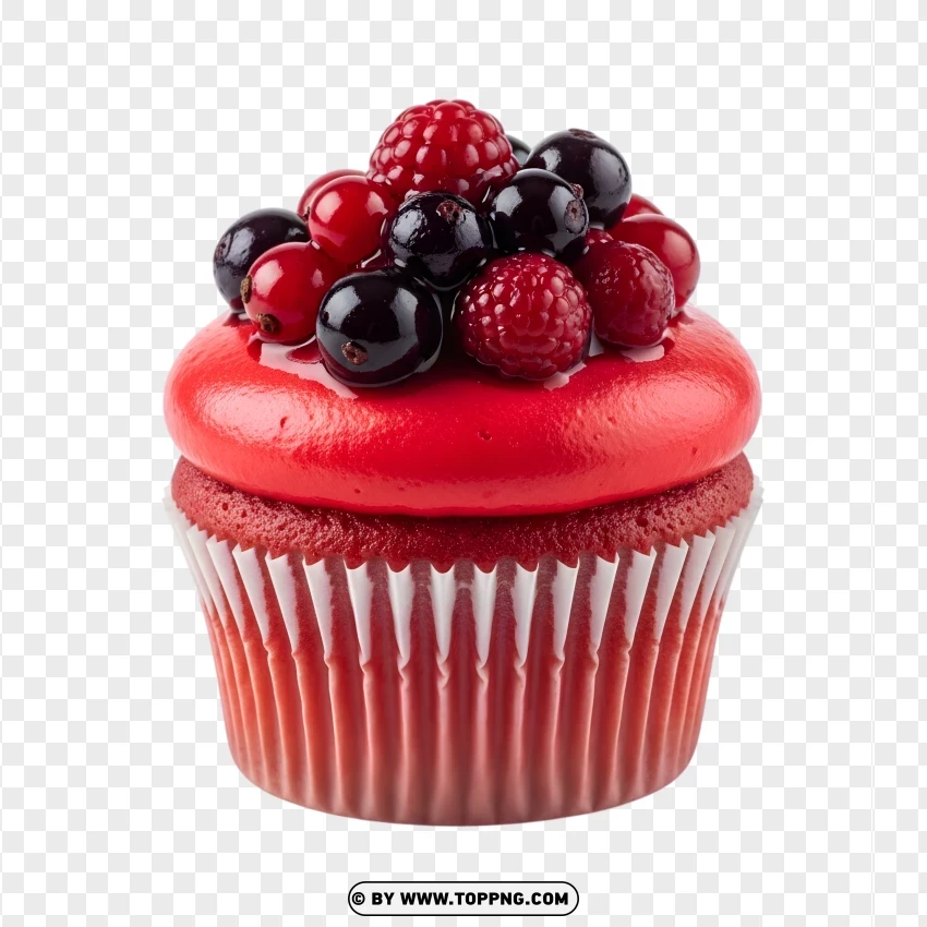 Red Cupcake With Mixed Berries PNG Transparent Background