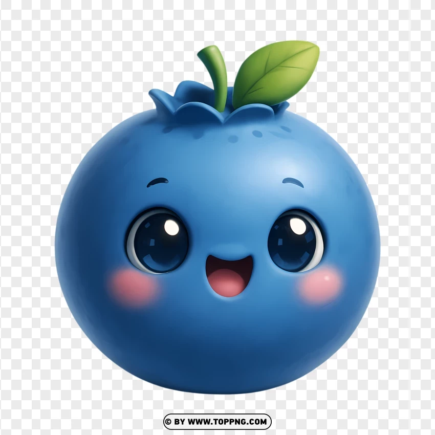 Blueberry Kawaii Fruit Character PNG Transparent Background